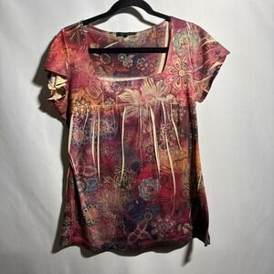 VTG Y2K Floral Top Square Neck Short Sleeve Fairy Grunge USA‎ Made Sz L Boho